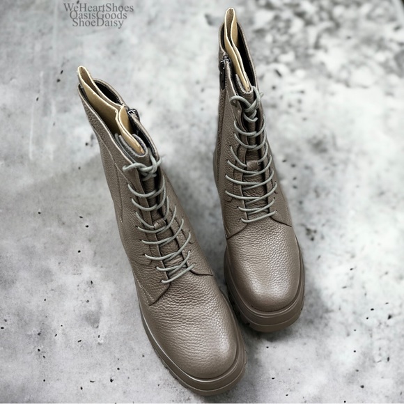 NIB Franco Sarto Jetson Taupe Leather Lugged Sole Combat Boots 8.5M - Picture 3 of 11